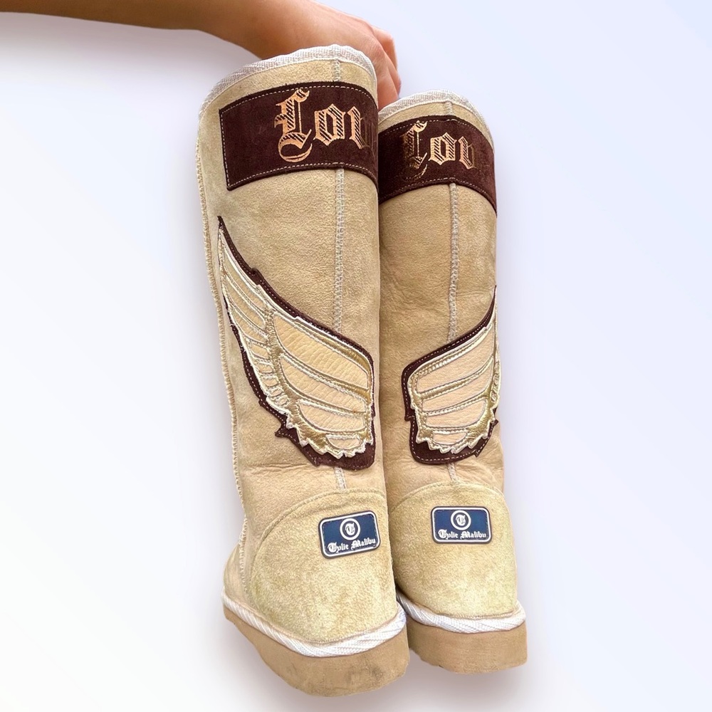 Vintage Y2K Tylie Malibu Embellished Love Boots Sheepskin Shearling Ugg Style